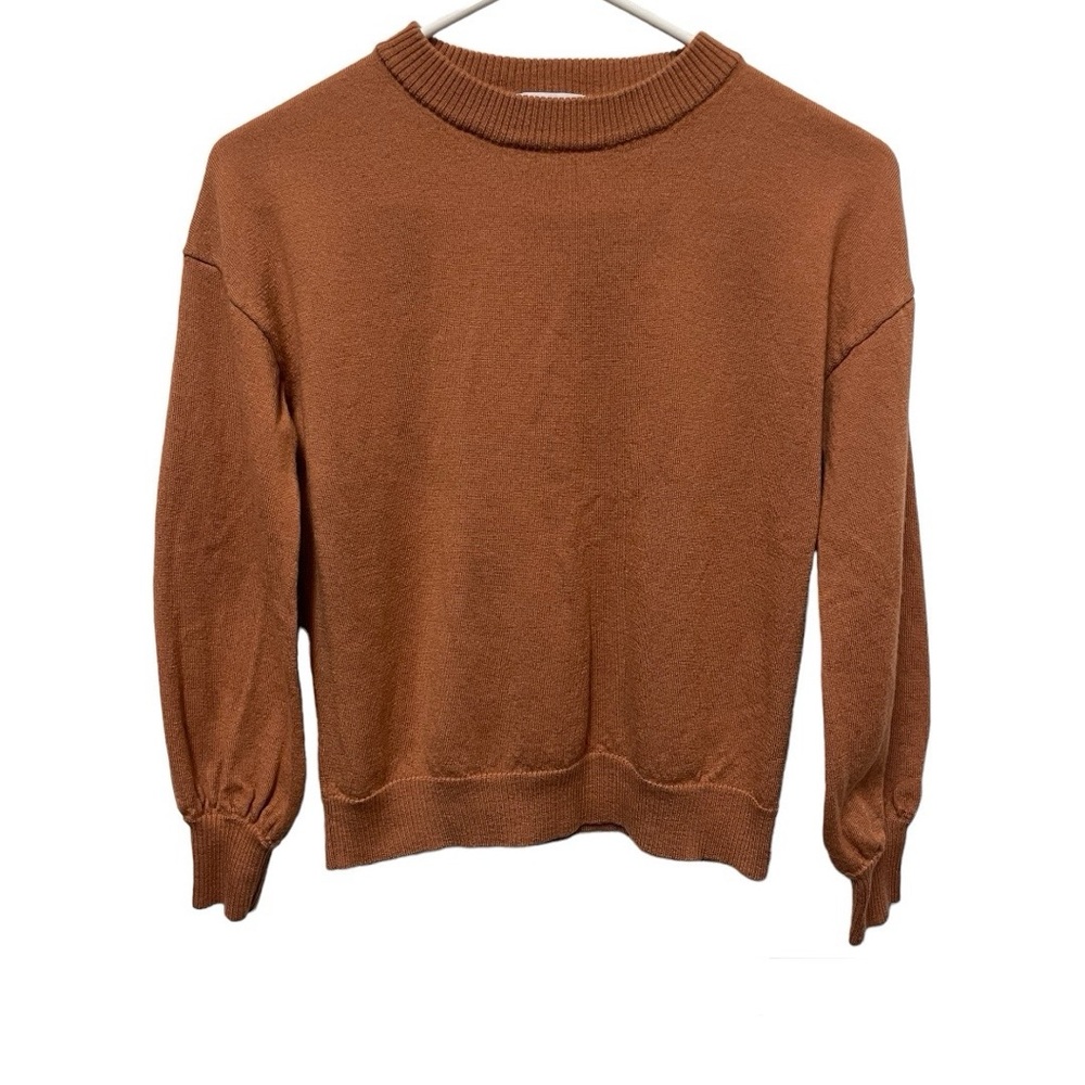 Amour vert merino wool bishop sleeve crew neck sweater brown